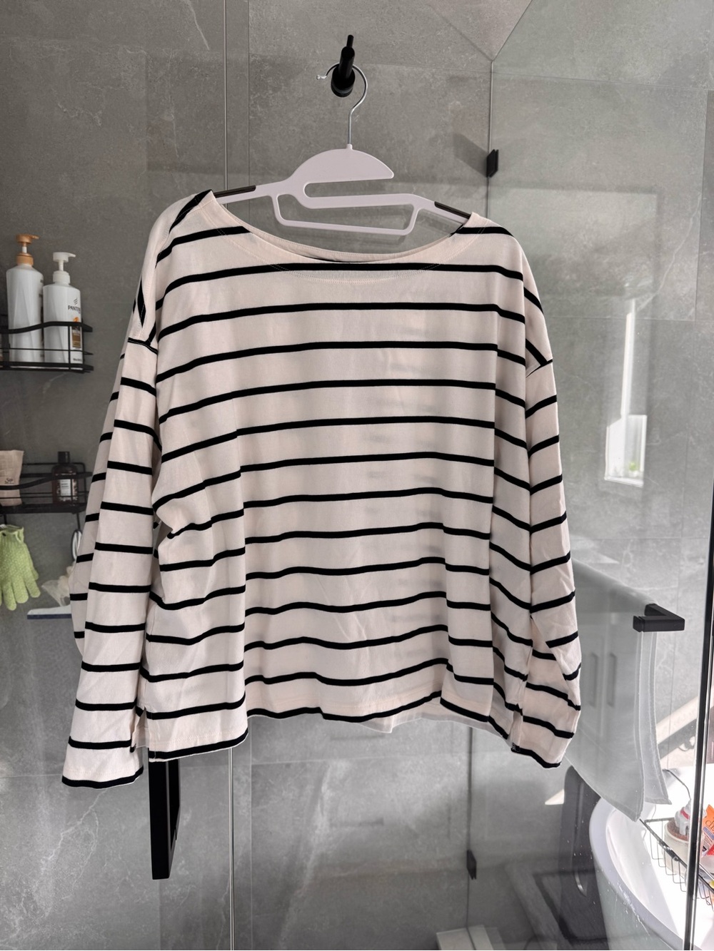 Old Navy White and Black Striped Long-Sleeve Boatneck Top